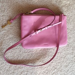 Fossil Devon leather crossbody shoulder bag pink
